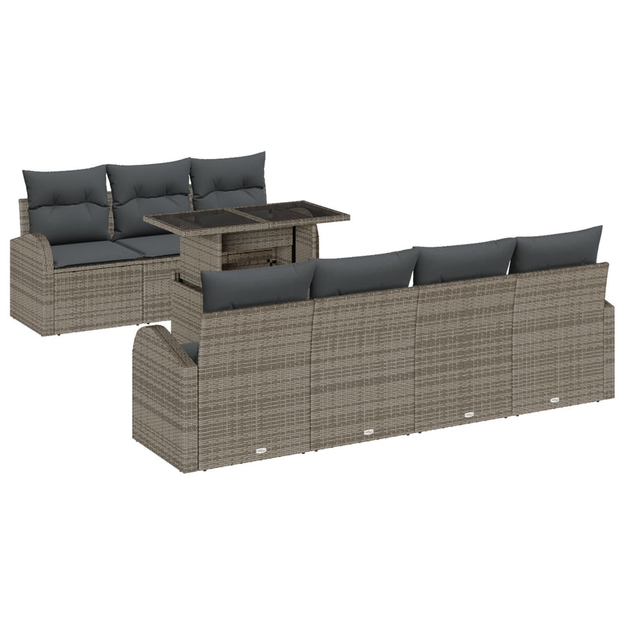 8-Delige Tuin Sofa Set Met Kussens Grijs Poly Rattan