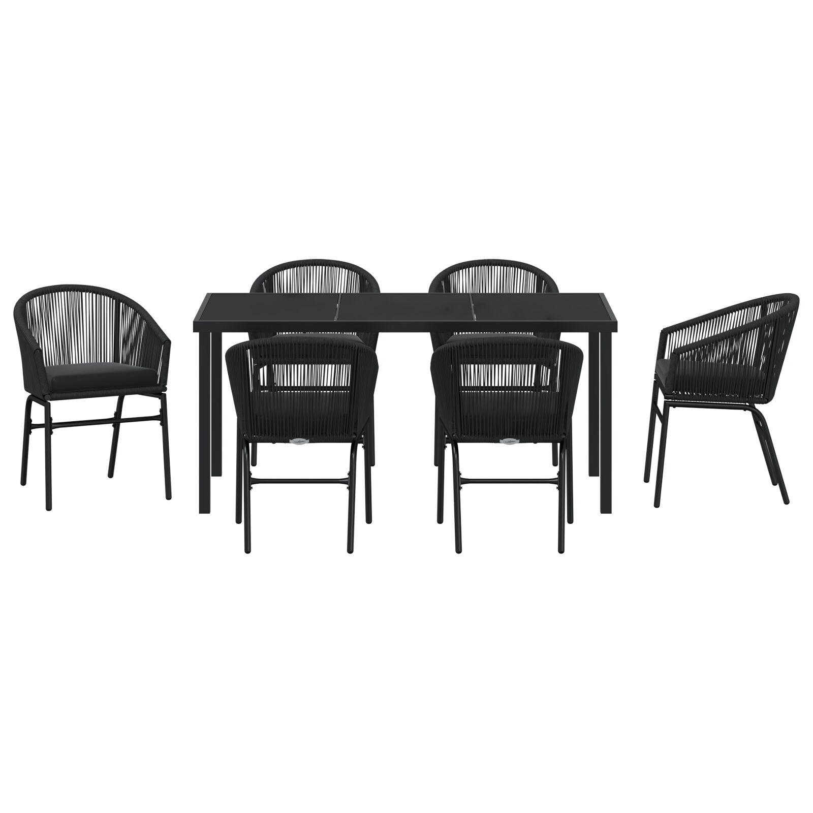 7-Delige Tuindining Set Zwart Poly Rattan