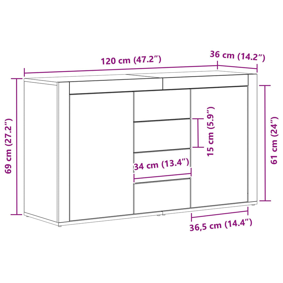 Dressoir Bewerkt Hout 120 X 36 X 69 Cm Dressoir