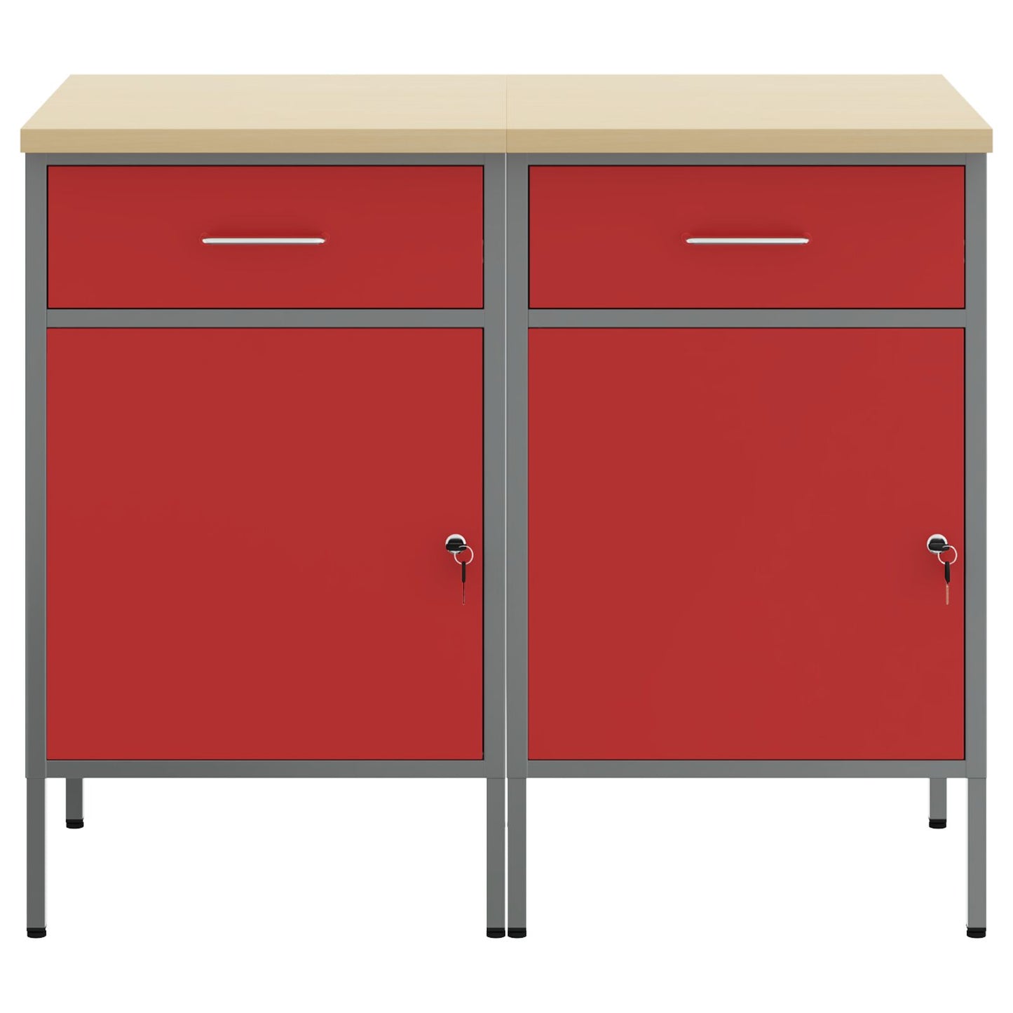 Werkbank 2 Stuks En Grijs Van Engineered Hout En Staal 2x (84 cm) Rood 2x kast