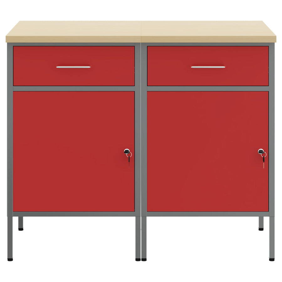 Werkbank 2 Stuks En Grijs Van Engineered Hout En Staal 2x (84 cm) Rood 2x kast