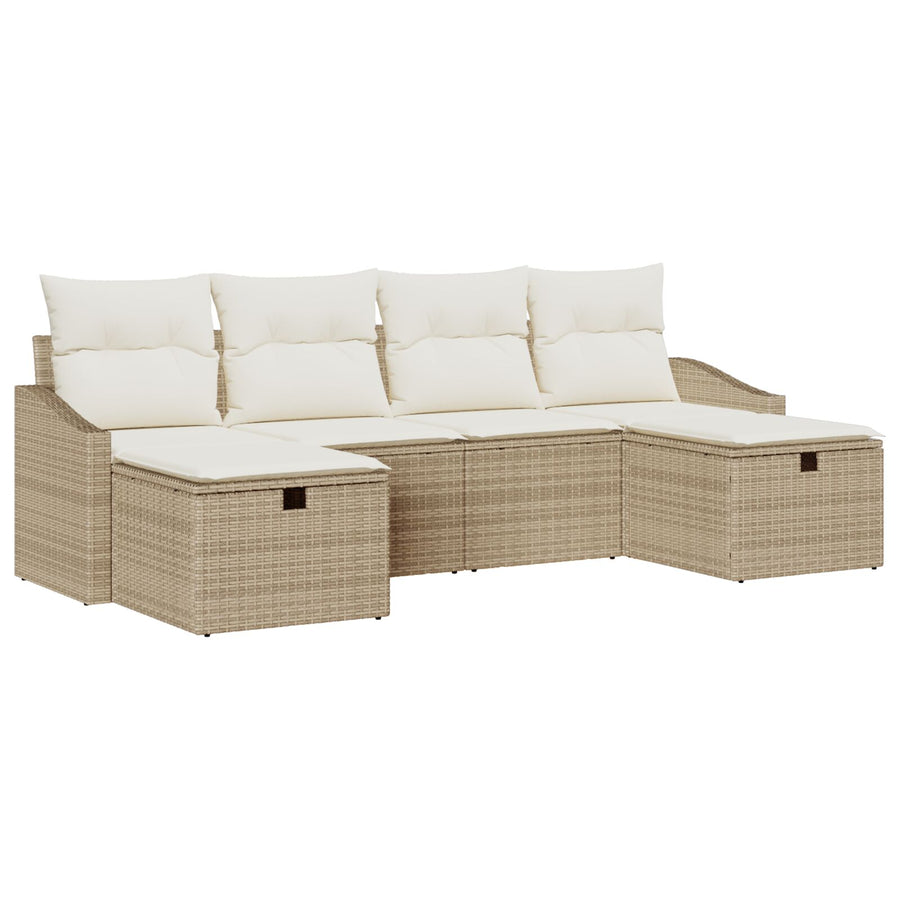 6-Delige Tuin Sofa Set Met Kussens Beige Poly Riet