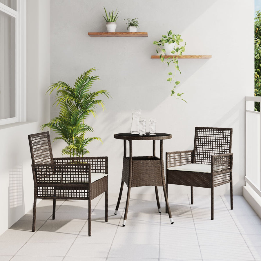 3-Delige Tuin Eettafelset Bruin Poly Rattan