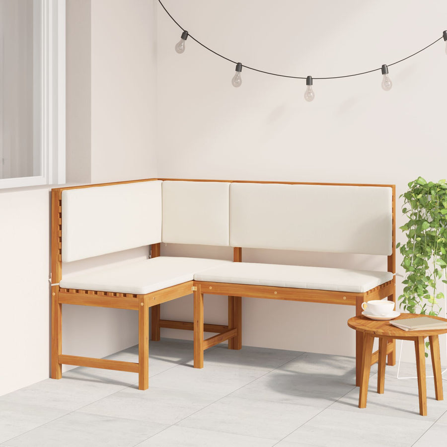 Tuhoekkussenbank Met Kussens 140X100X91 Cm Massief Acaciahout Crème wit L-vormige bank