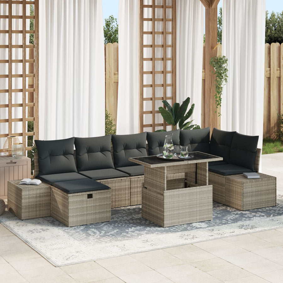 8-Delige Tuin Sofa Set Met Kussens Lichtgrijs Poly Rattan