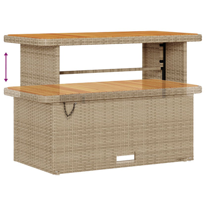4 Delige Tuin Eettafelset Met Kussens Poly Rattan Acacia 110 cm Beige en grijs 3 krukken