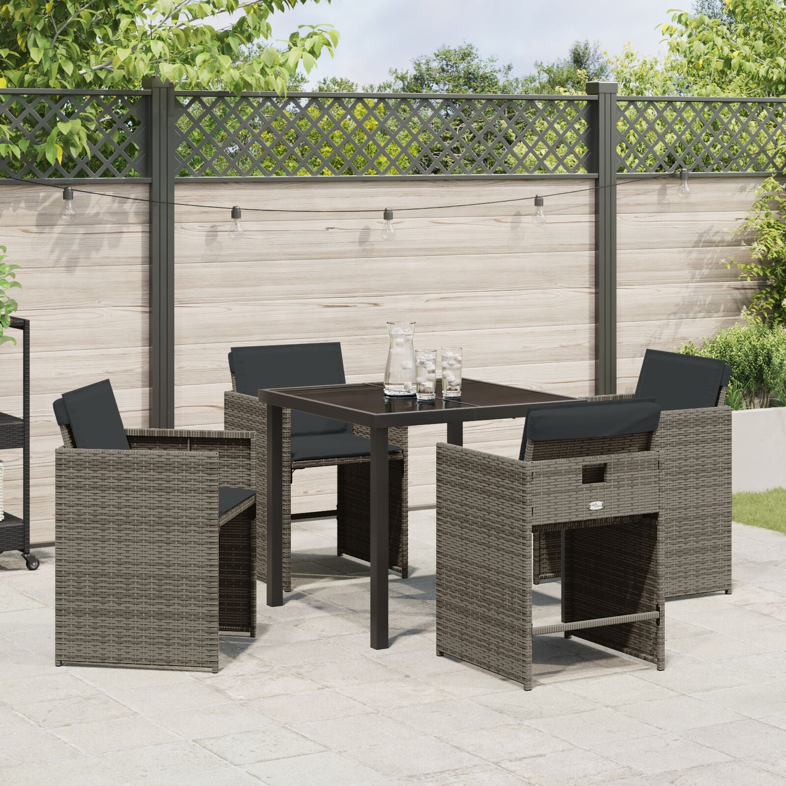 5-Delig Tuin Eet Set Met Kussens Grijze Poly Rattan