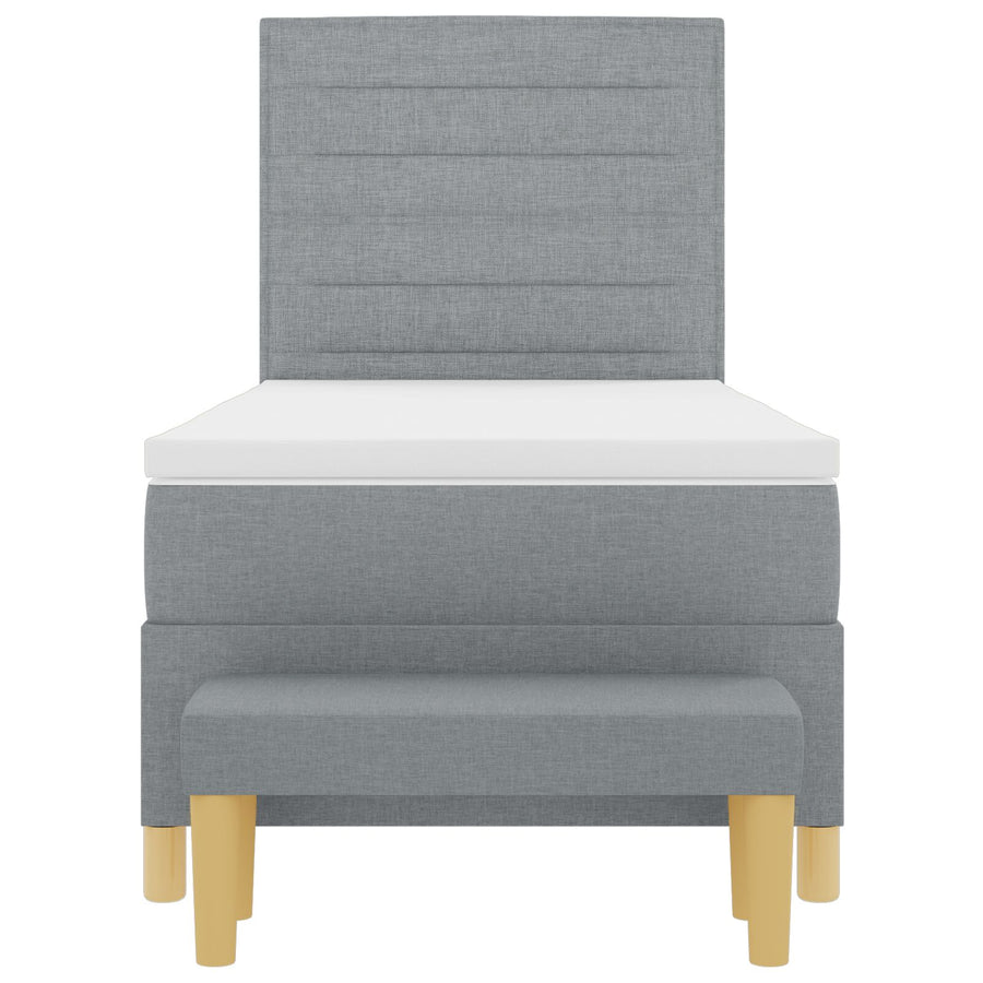 Boxspring Bed Met Matras & Bank Stof Lichtgrijs 100 x 200 cm Lijnen ontwerp