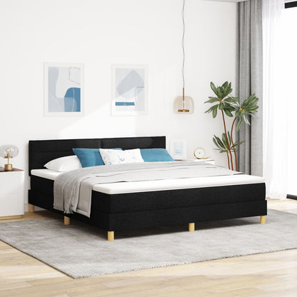 Boxspring Bed Met Matras Stof Zwart 180 x 200 cm Lijnen ontwerp