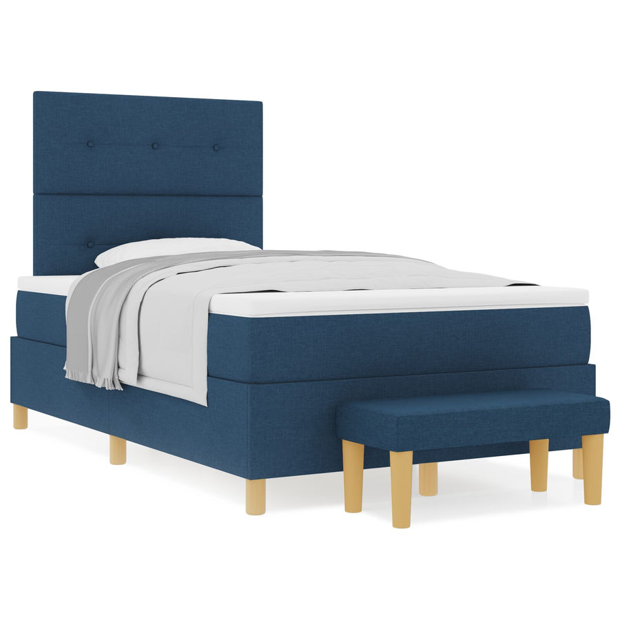 Boxspring Bed Met Matras & Bank Blauw 120X200 Cm Stof Crème