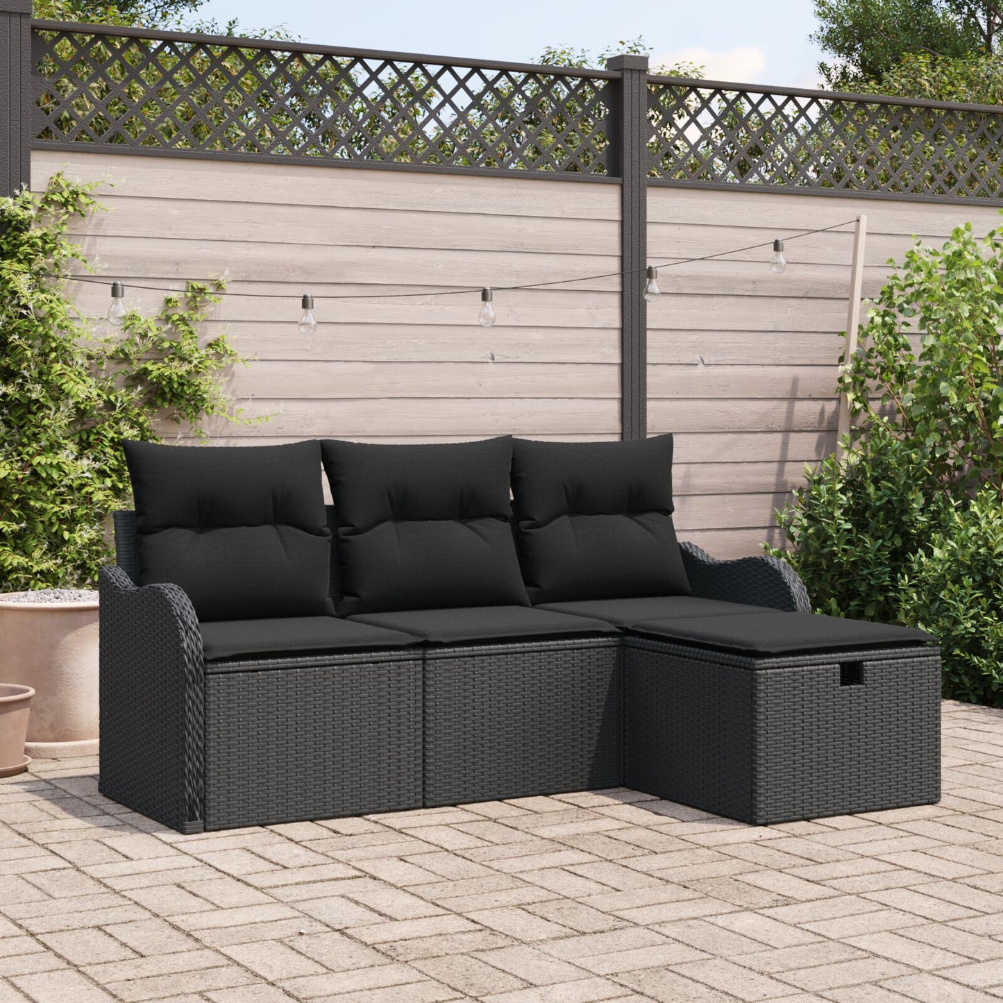 4-Delige Tuin Sofa Set Met Kussens Zwart Poly Rattan, 2-Zits Tuin Sofa Met Opslag & Kussens Zwart Poly Rattan Wit