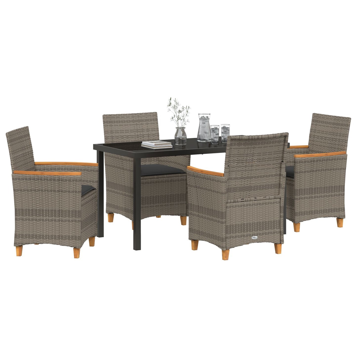 5-Delige Tuin Eetset Met Kussens Grijs Poly Rattan