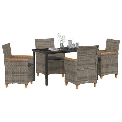5-Delige Tuin Eetset Met Kussens Grijs Poly Rattan