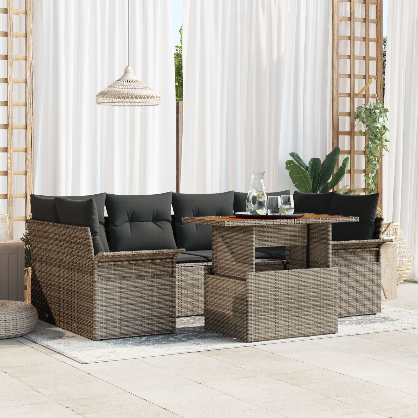 Tuin Sofa Set Set Van 7 Grijs Rattan Tuin Sofa Set Rechthoekig