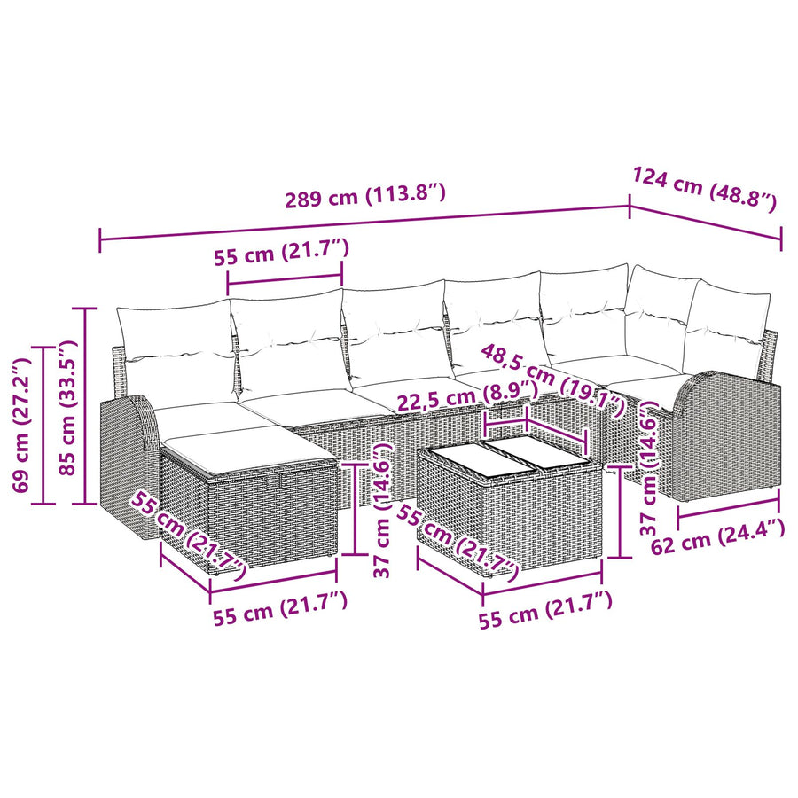 8-Delige Tuin Sofa Set Met Kussens Zwart Poly Rattan