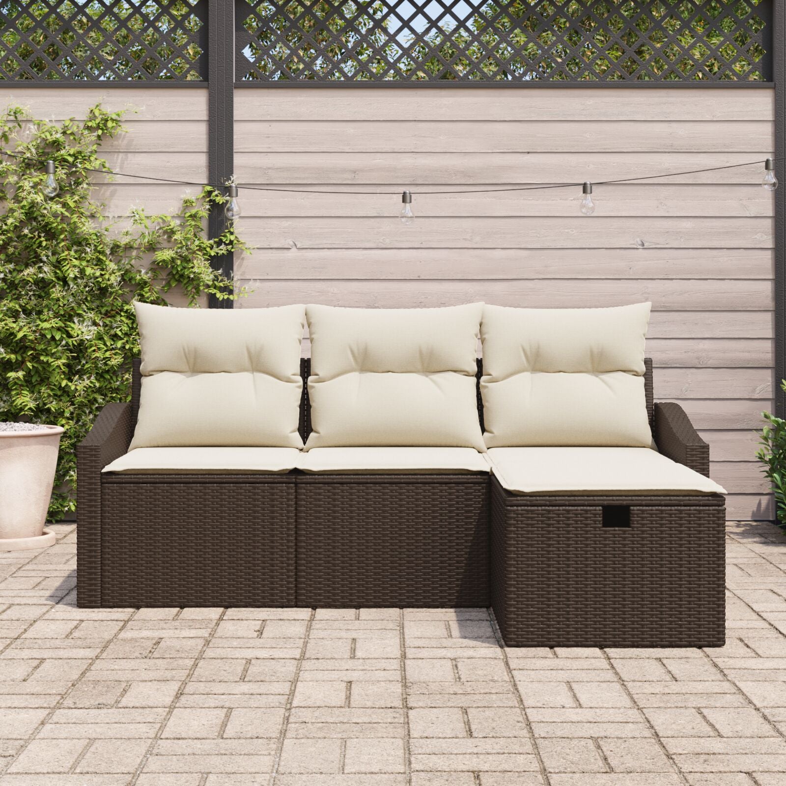 4-Delige Tuin Sofa Set Met Kussens Bruin Poly Rattan