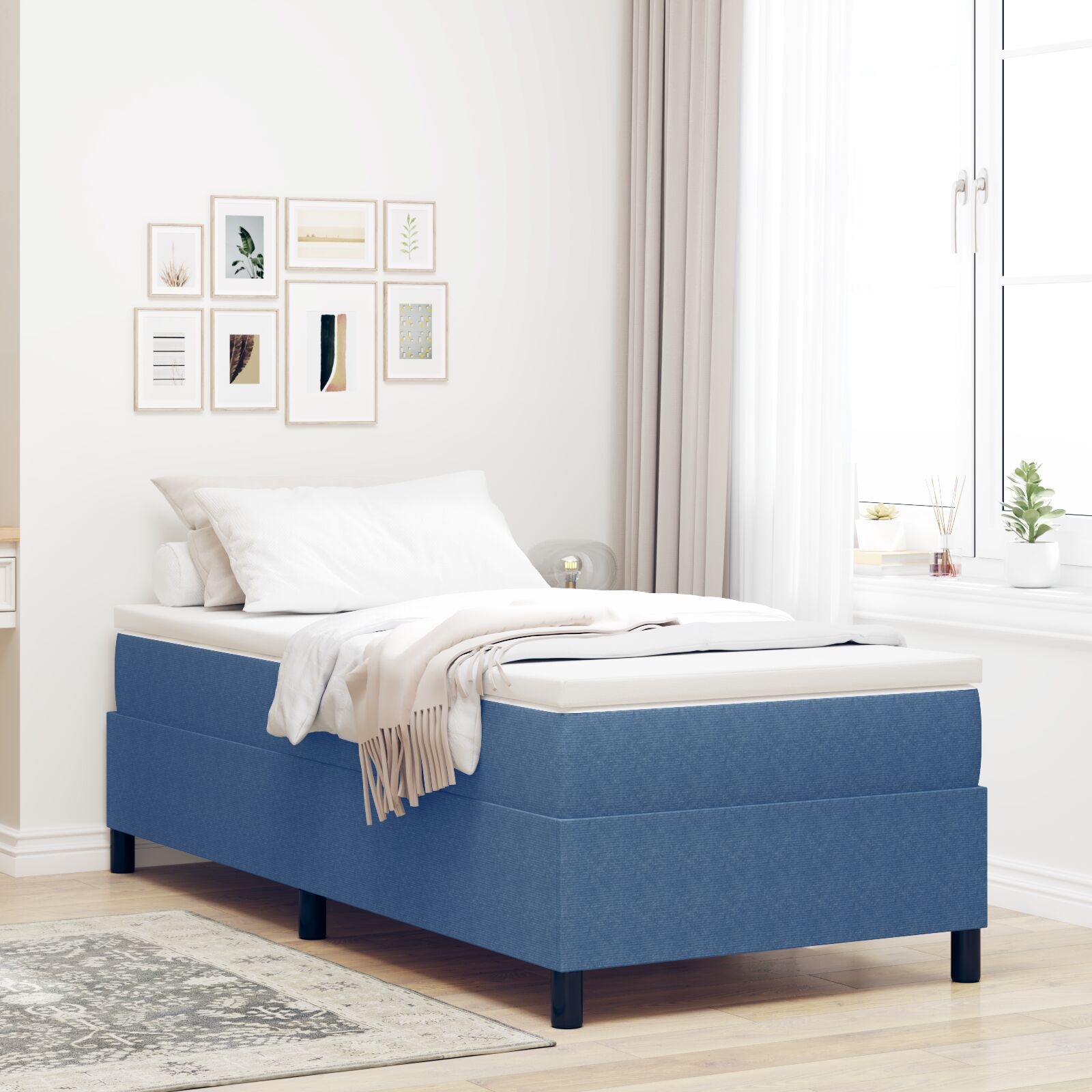Boxspringbed Met Matras Blauw Corduroy Stof 90 X 190 Cm