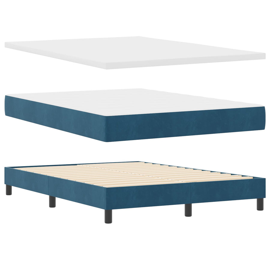 Boxspringbed Met Matras Donkerblauw 140X200 Cm Fluweel Blauw