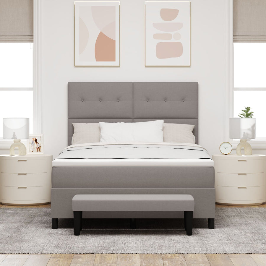Boxspring Bed Met Matras & Bank Stof Taupe 140 x 190 cm Knoop gestoffeerd