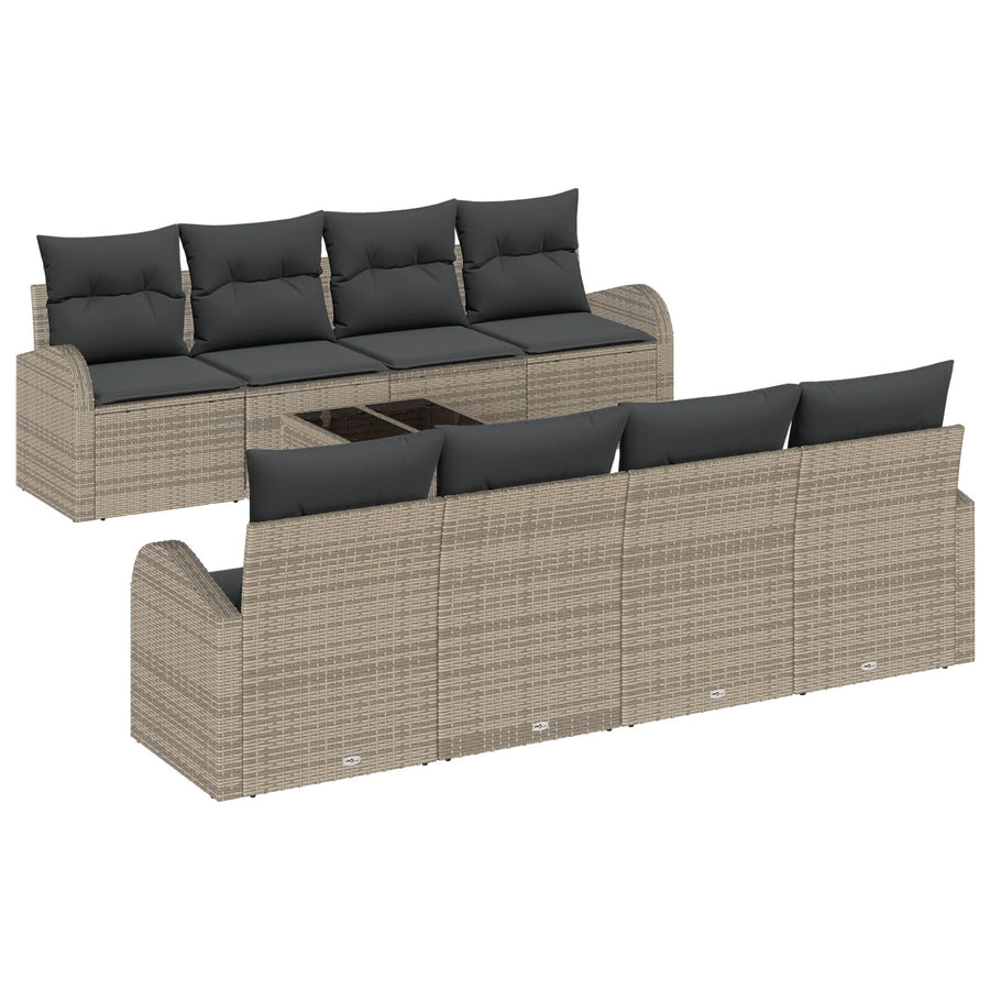 9-Delige Tuinbank Set Met Kussens Grijs Poly Rattan