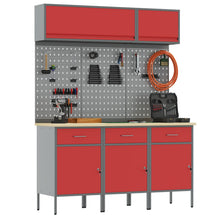 8-Delige Werkbankset Staal 3x (84 cm) Rood 3x kast + 3x pegboard + 2x kast met deur