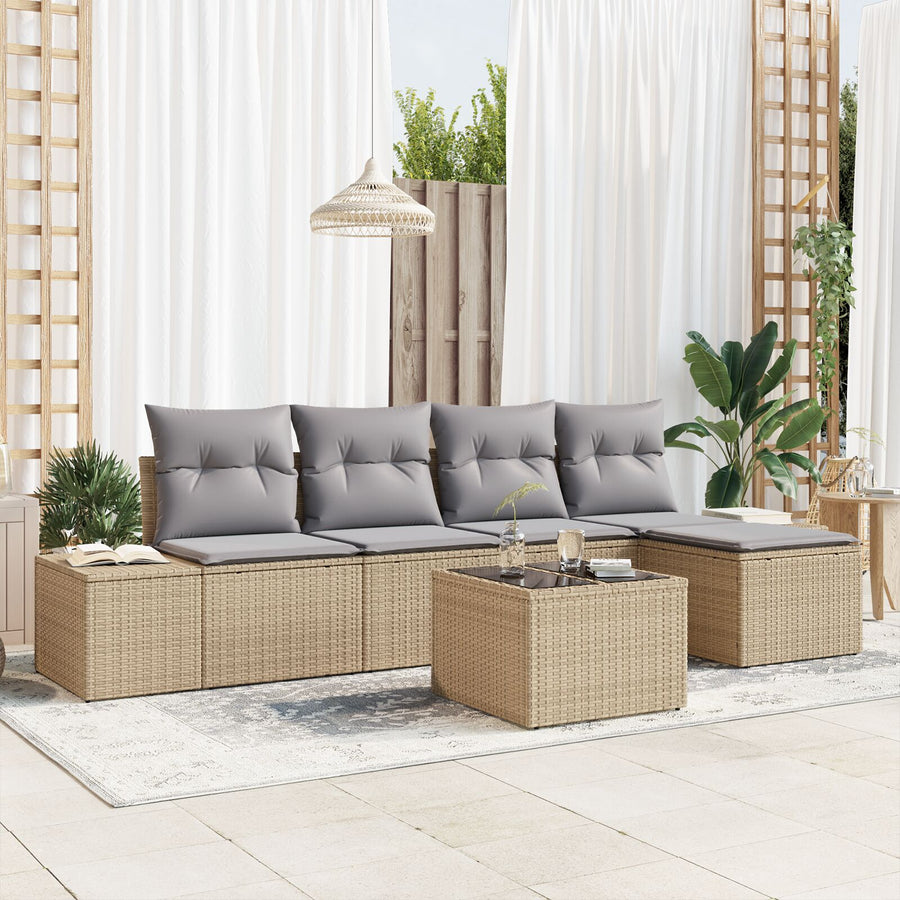 6-Delige Tuin Sofa Set Met Kussens Zwart Poly Rattan