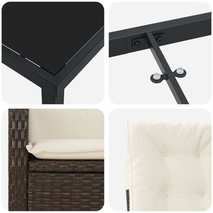 3-Delige Tuin Eettafel Set Met Kussens - Bruin Poly Rattan