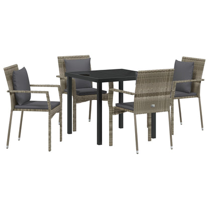 5-Delige Tuin Eetset Met Kussens Grijs Poly Riet