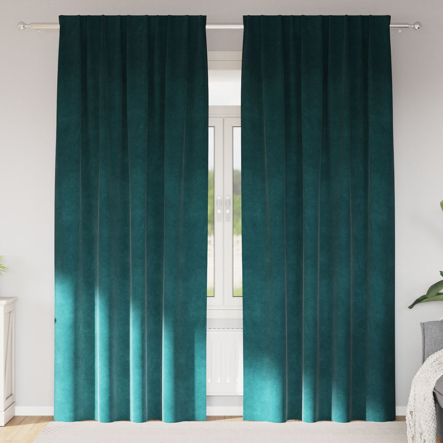 Blackout Gordijnen Met Topband 2 Stuks E Velours Donkergroen 140 x 245 cm met opgenaaide band