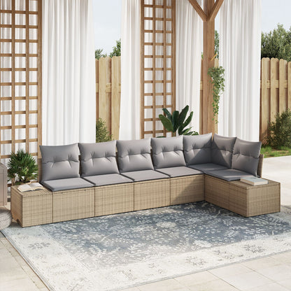 6-Delige Tuin Sofa Set Met Kussens Poly Rattan Beige en grijs zonder tafel