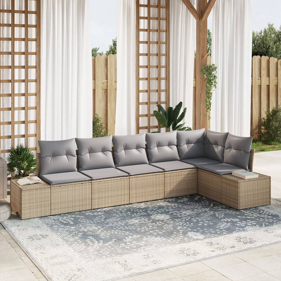 6-Delige Tuin Sofa Set Met Kussens Poly Rattan Beige en grijs zonder tafel