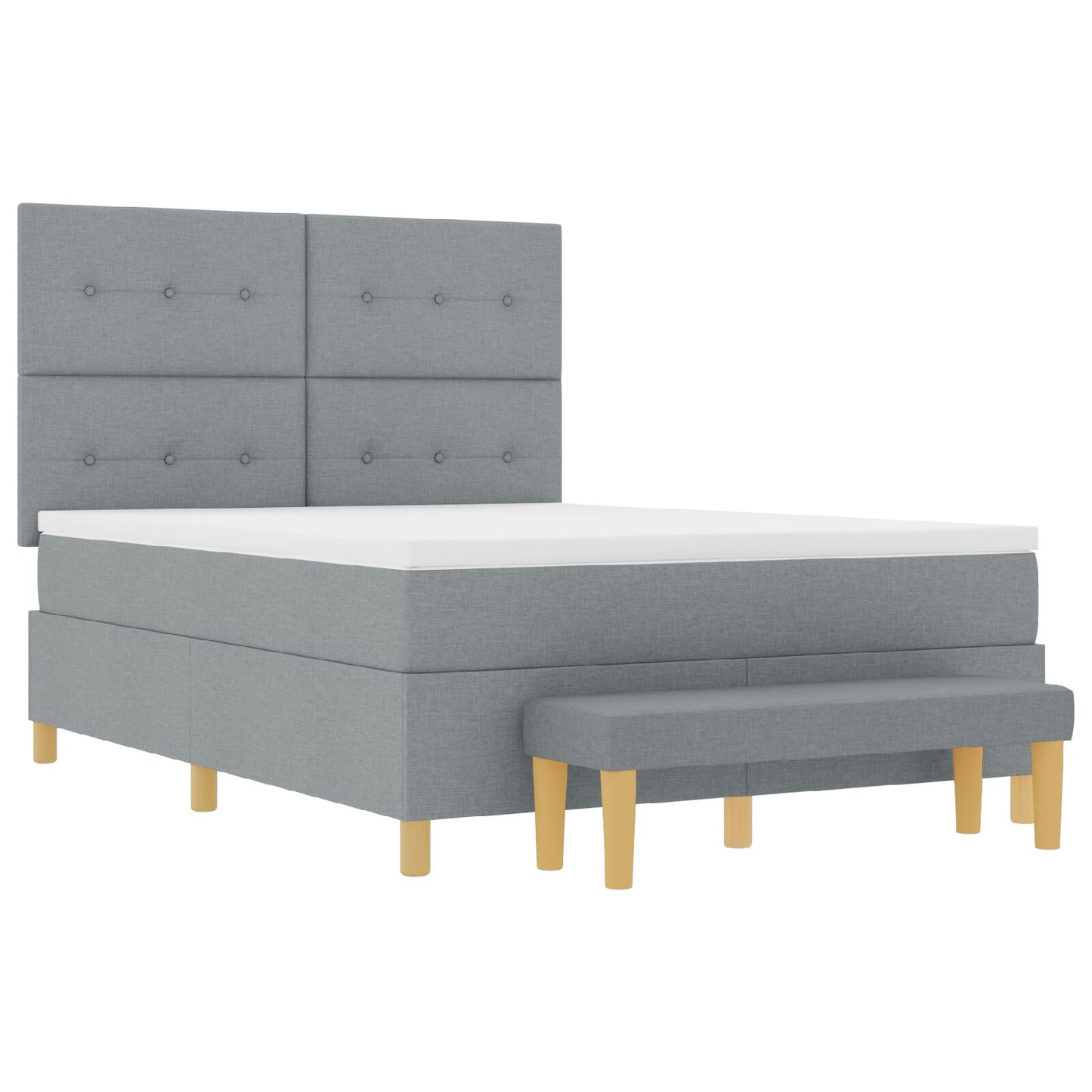 Boxspringbed Met Matras & Bank Stof Lichtgrijs 160 x 200 cm Knoopgestikt