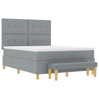 Boxspringbed Met Matras & Bank Stof Lichtgrijs 160 x 200 cm Knoopgestikt