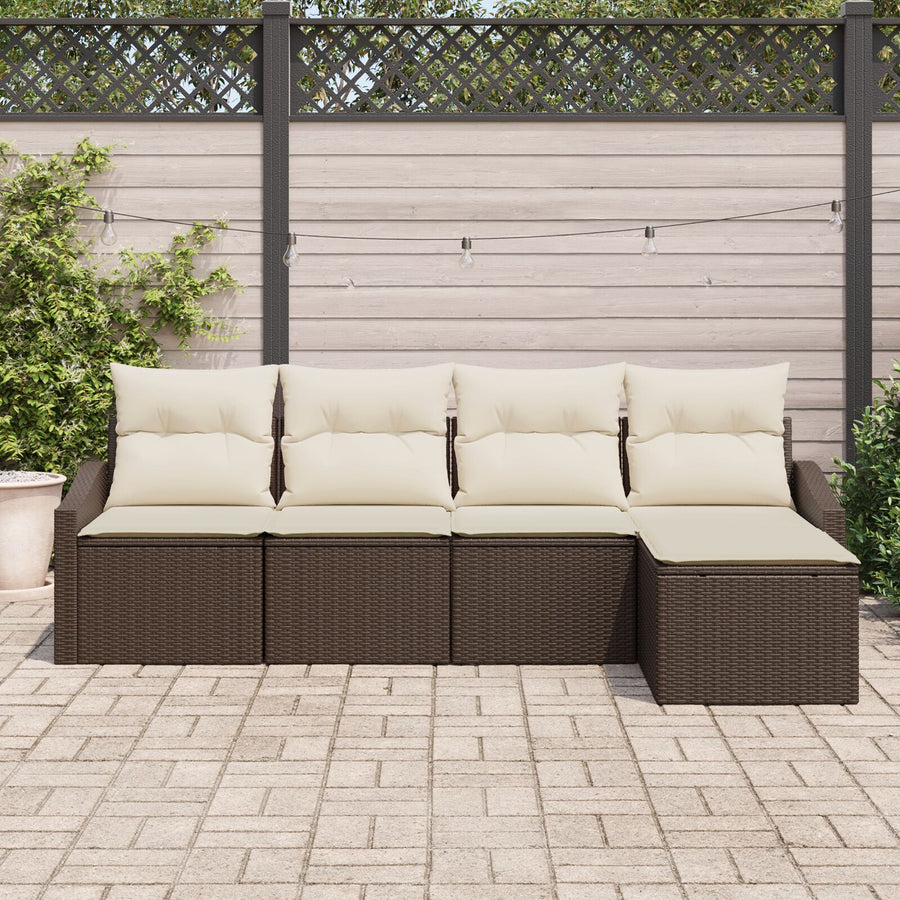 5 Stuks Tuin Sofa Set Met Kussens Bruin Poly Rattan