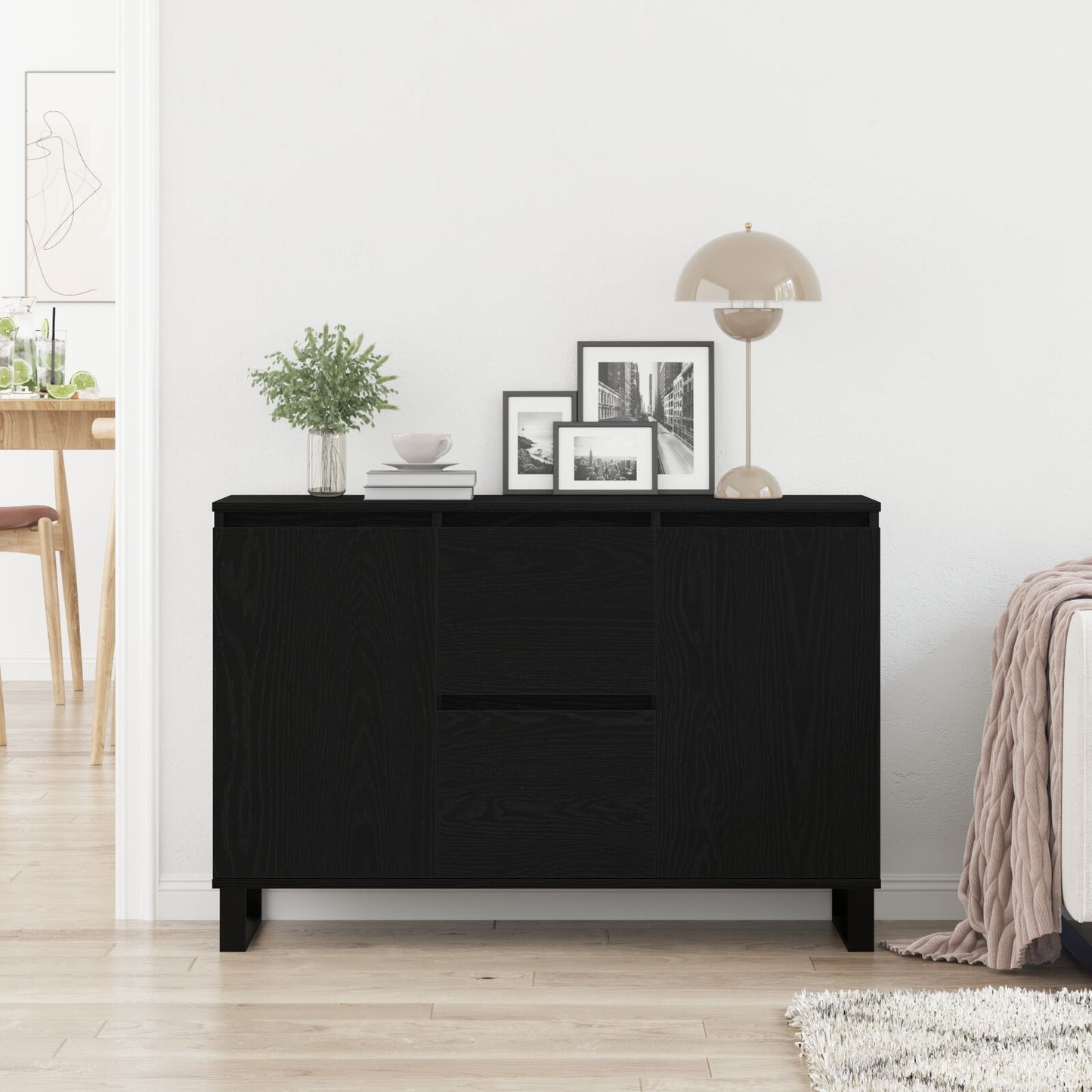 Dressoir Zwart Eiken 104X35X70 Cm Gelaagd Hout