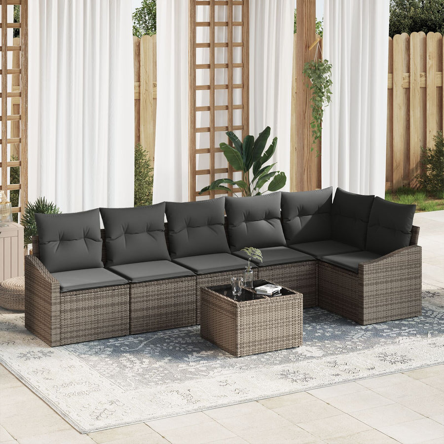6-Delige Tuin Eetset Met Kussens Zwart Poly Rieten Grijs met tafel