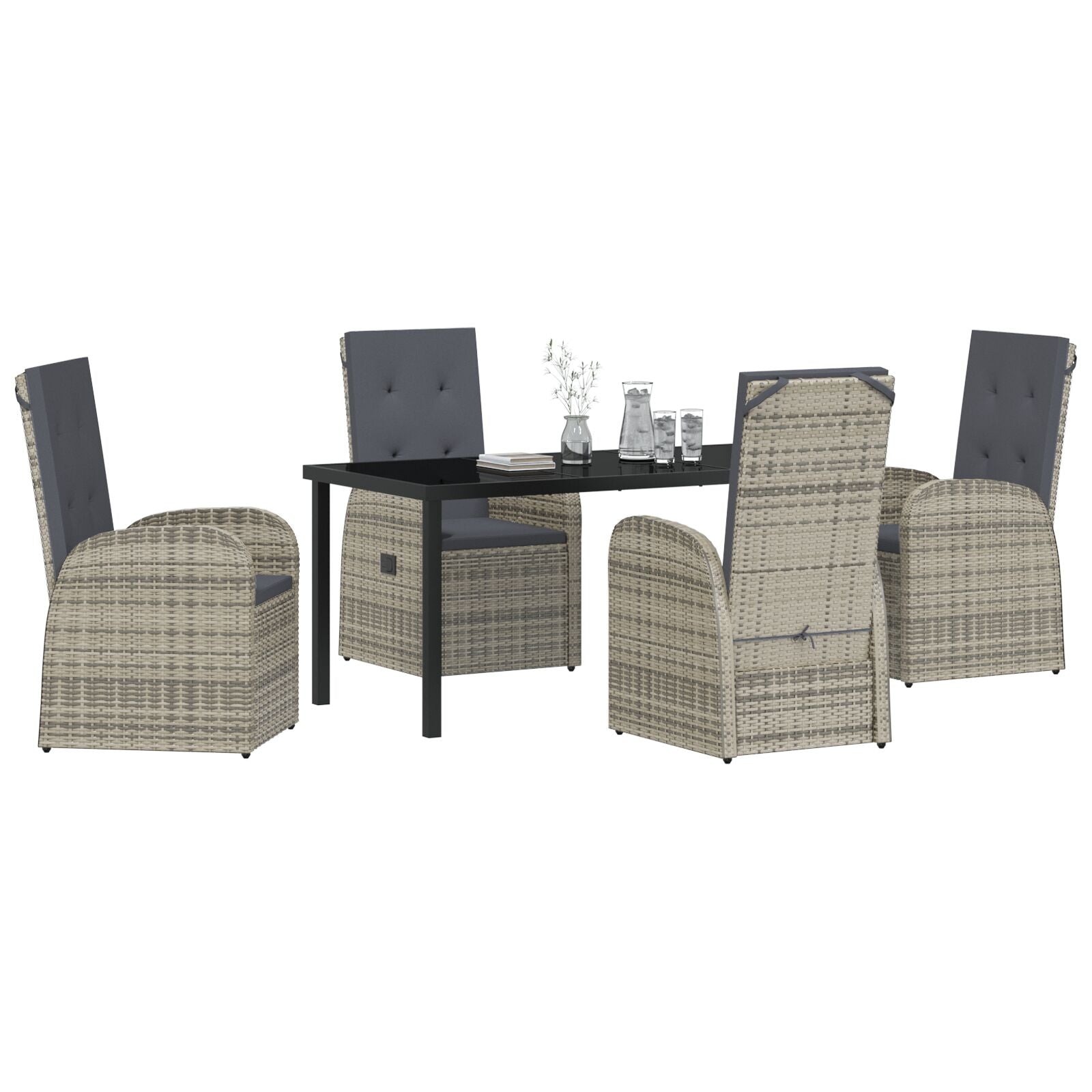 5-Delig Tuin Eettafelset Met Kussens Grijs Poly Rattan
