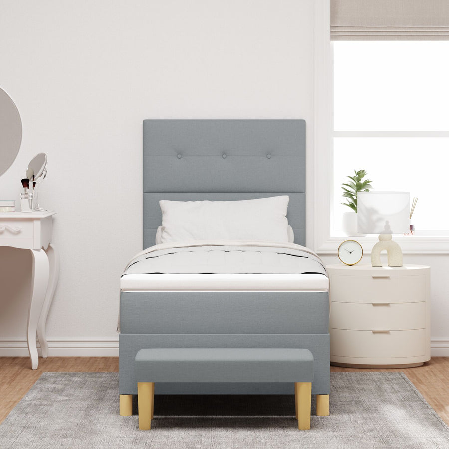 Boxspring Bed Met Matras & Bank Stof Lichtgrijs 90 x 200 cm Knoopgeplooid