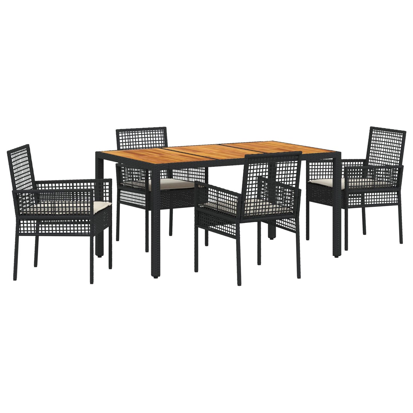 5-Delige Tuindining Set Met Kussens Zwart Poly Rattan