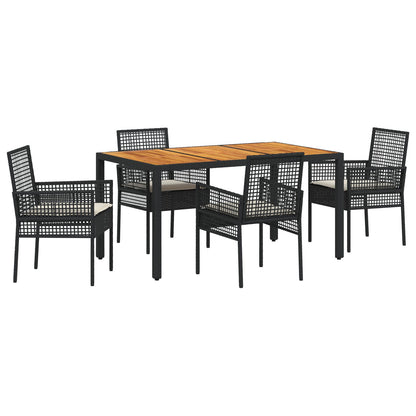 5-Delige Tuindining Set Met Kussens Zwart Poly Rattan
