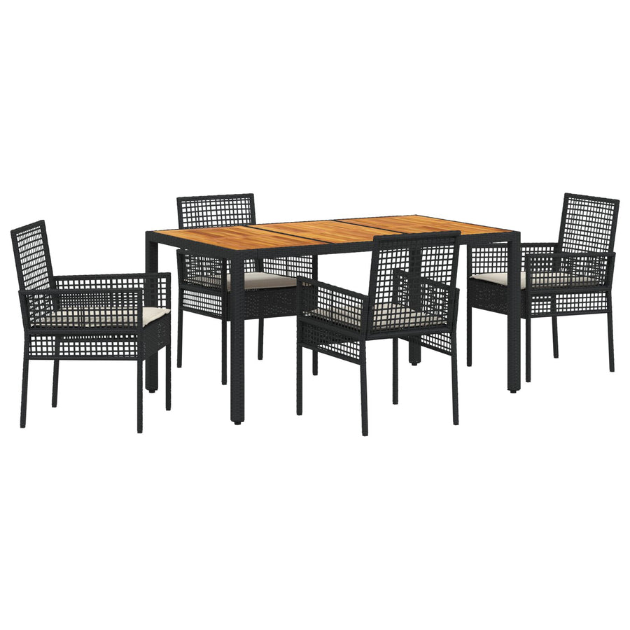 5-Delige Tuindining Set Met Kussens Zwart Poly Rattan