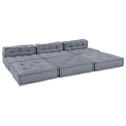 4-Zits Modulaire Pouf Bank Convertible Stoffering Grijs 70 x 70 x 54 cm Lounge + 3x middelste
