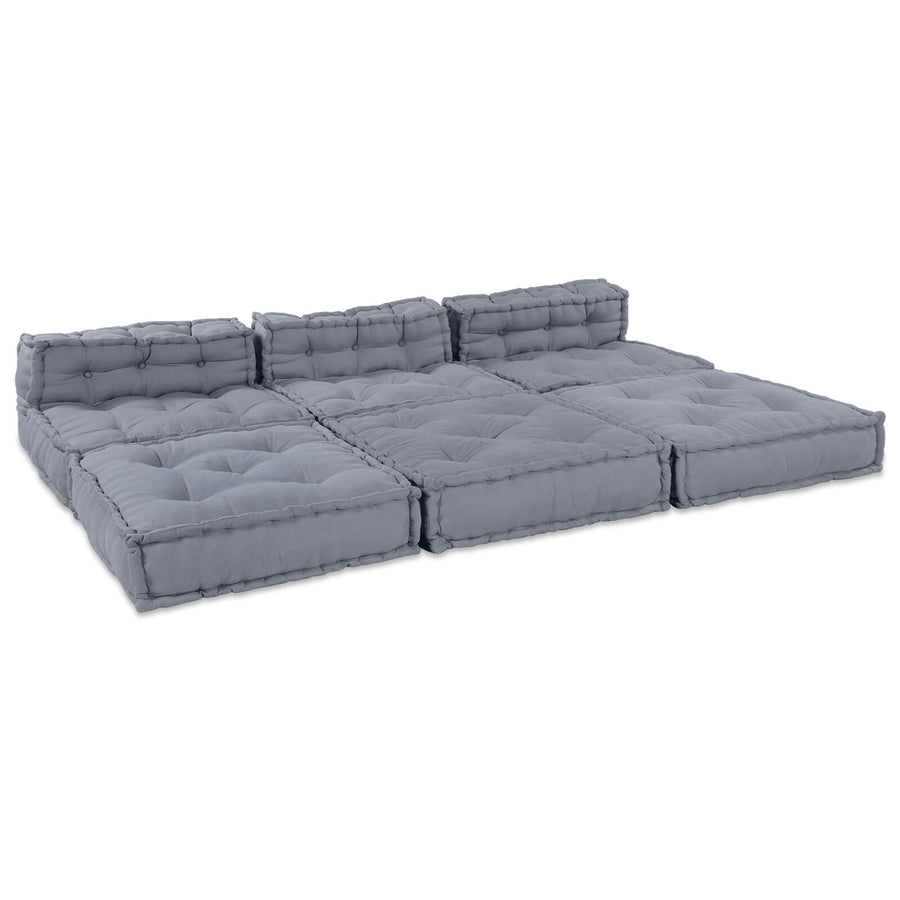 4-Zits Modulaire Pouf Bank Convertible Stoffering Grijs 70 x 70 x 54 cm Lounge + 3x middelste