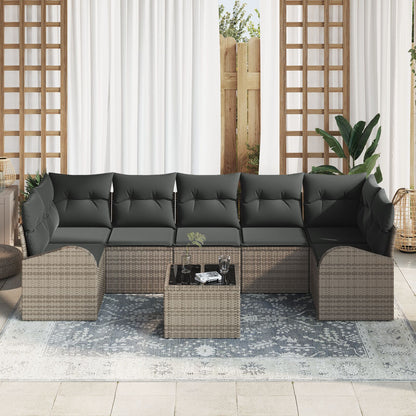 8-Delig Tuin Sofa Set Met Kussens Grijs Poly Riet
