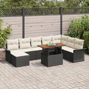 Garden Sofa Set with Cushions 9 pcs Black and Cream