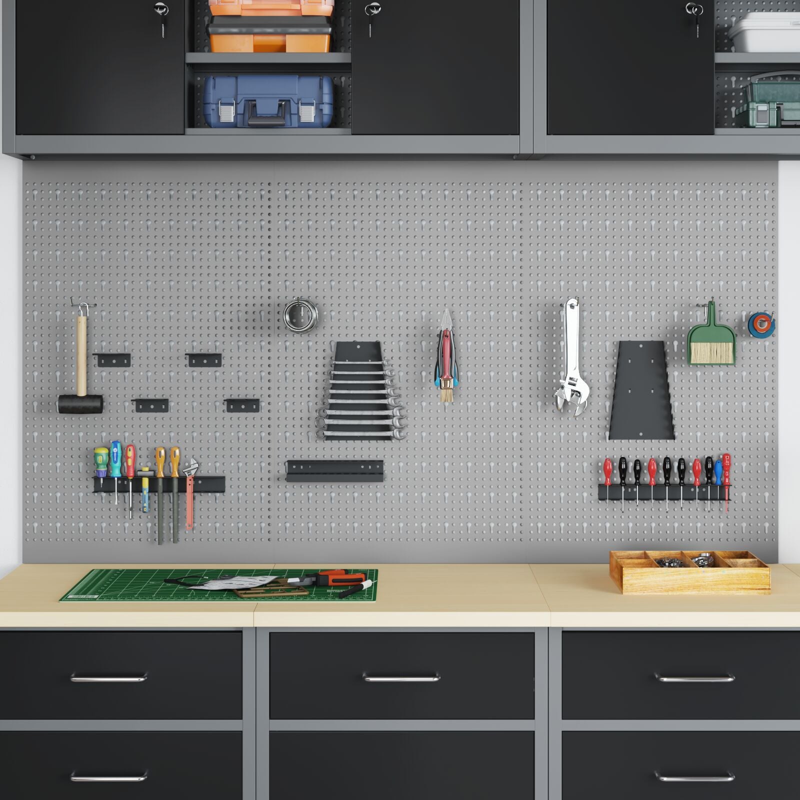 Pegboards 3 Stuks Met 15 Accessoires Grijs 150X Staal 80 cm