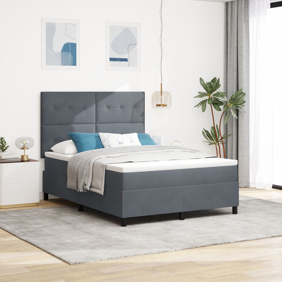 Boxspringbed Met Matras Donkergrijs 140X200 Cm Fluweel Blauw