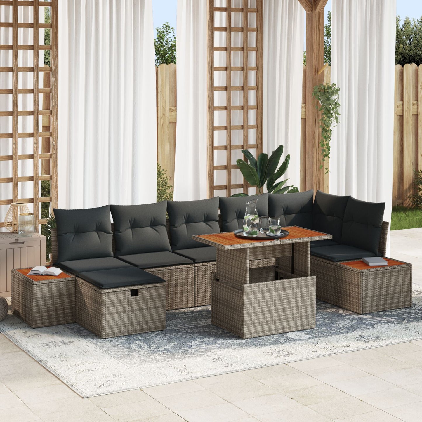 8-Delige Tuin Sofa Set Met Kussens Grijs Poly Rattan