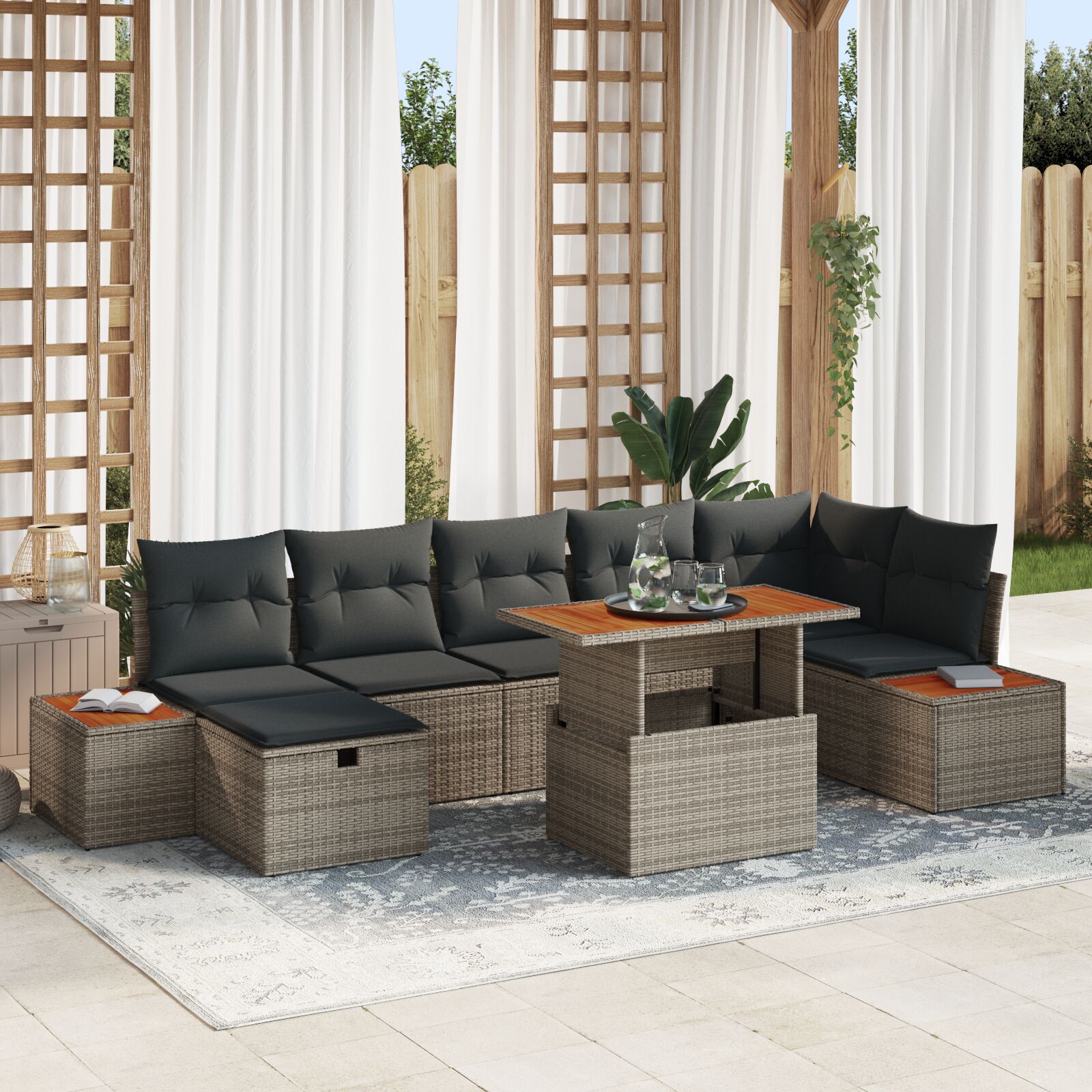 8-Delige Tuin Sofa Set Met Kussens Grijs Poly Rattan