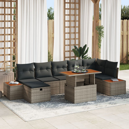8-Delige Tuin Sofa Set Met Kussens Grijs Poly Rattan
